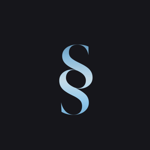 DiamLaw App-Symbol – Paragraphenzeichen in Diamantblau auf Nachtschwarz