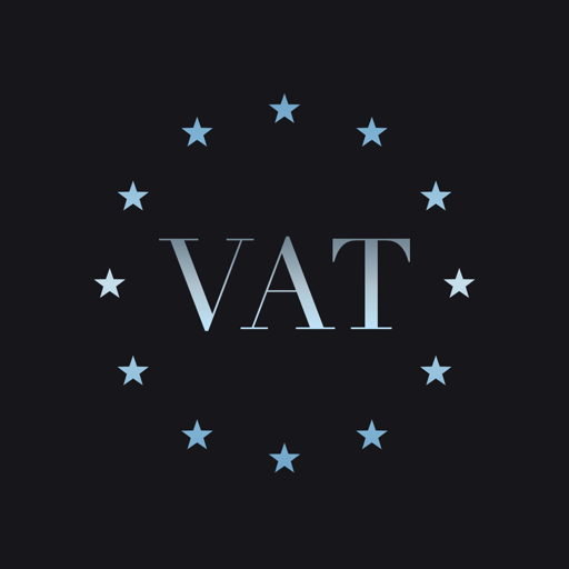 DiamVAT App-Symbol – VAT im Sternenkranz, Diamantblau auf Nachtschwarz